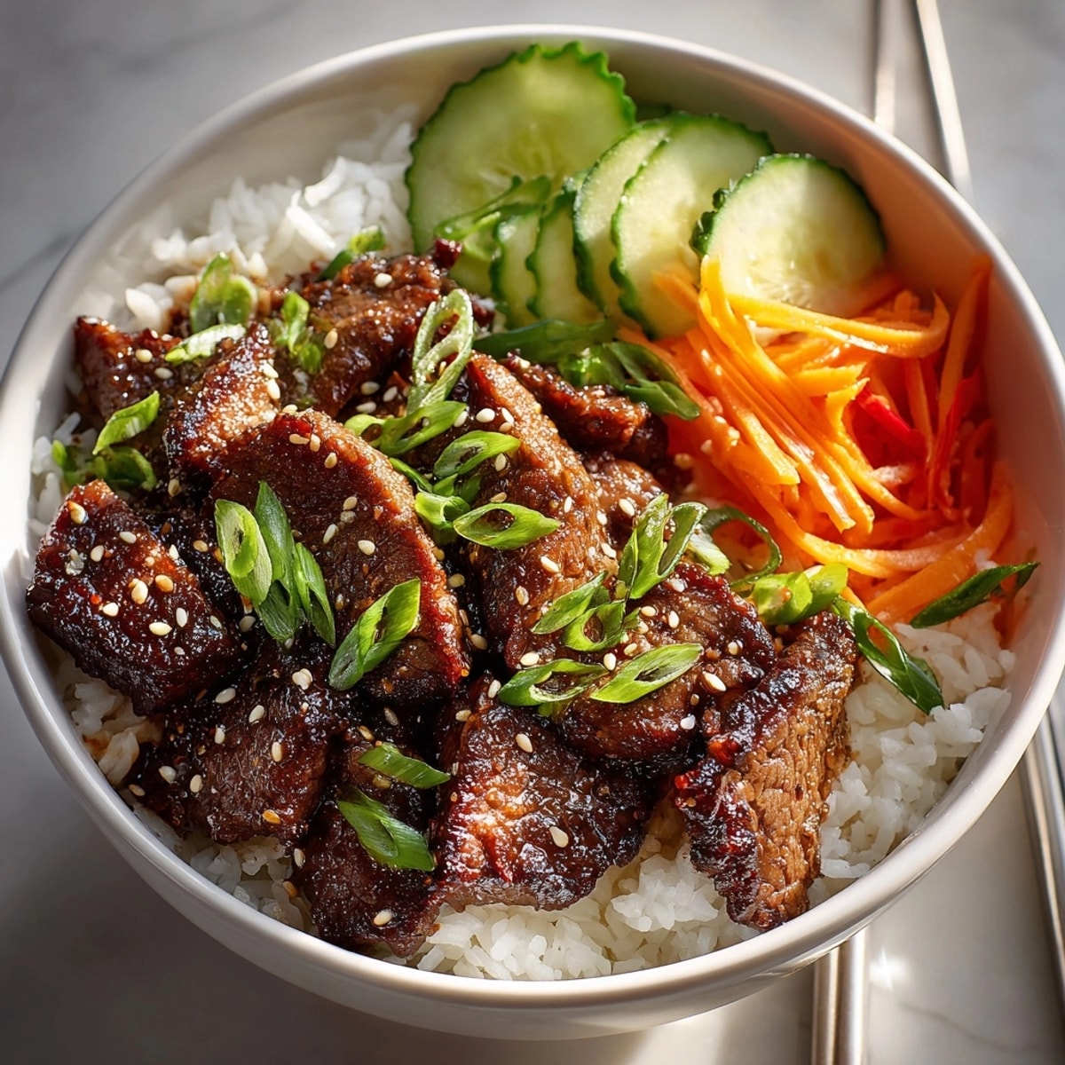Perfectly caramelized Korean Bulgogi Beef Bowls recipe, a quick weeknight dinner idea.