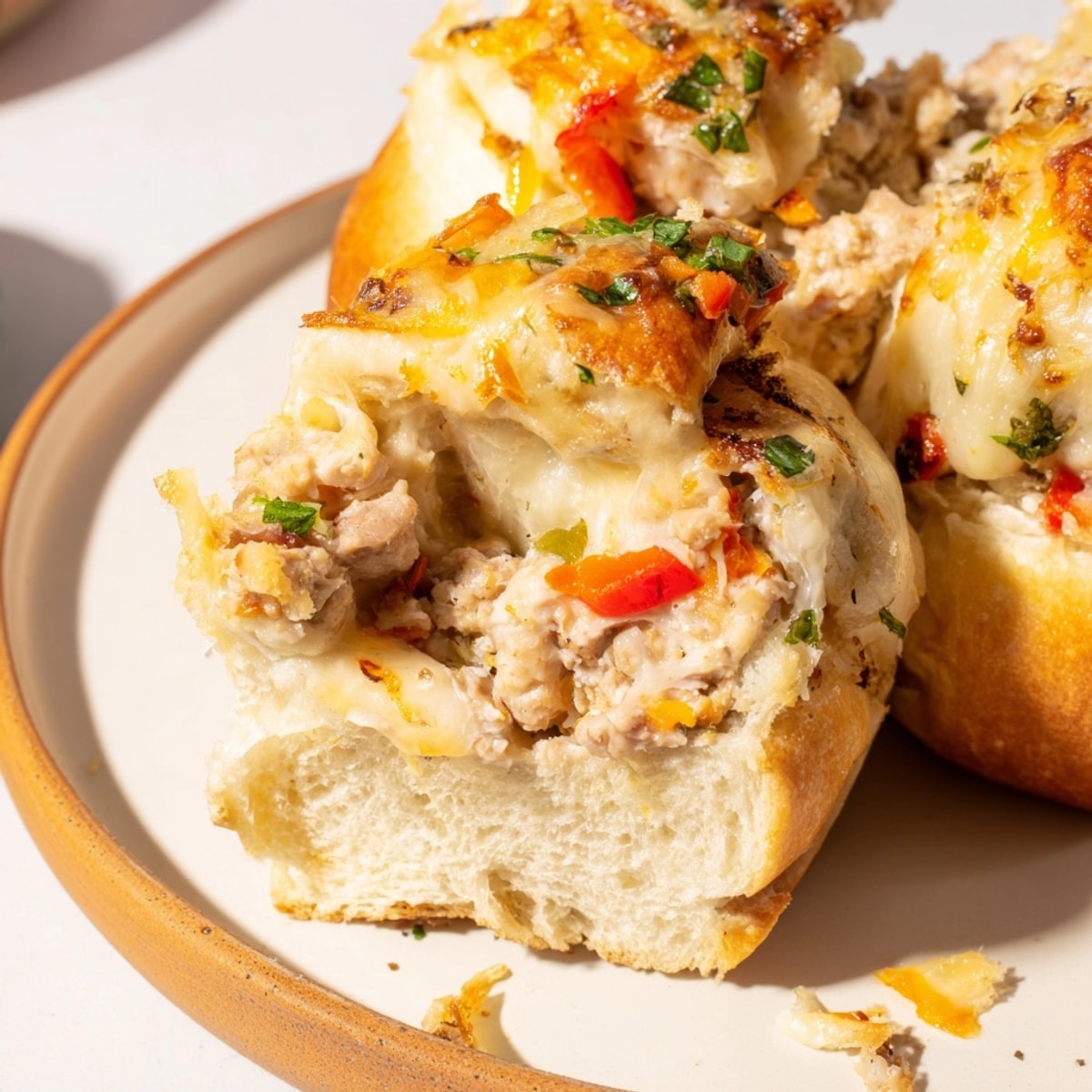 Imagine savory Cheesy Cajun Turkey Stuffed Rolls; perfect party food, ready to serve.