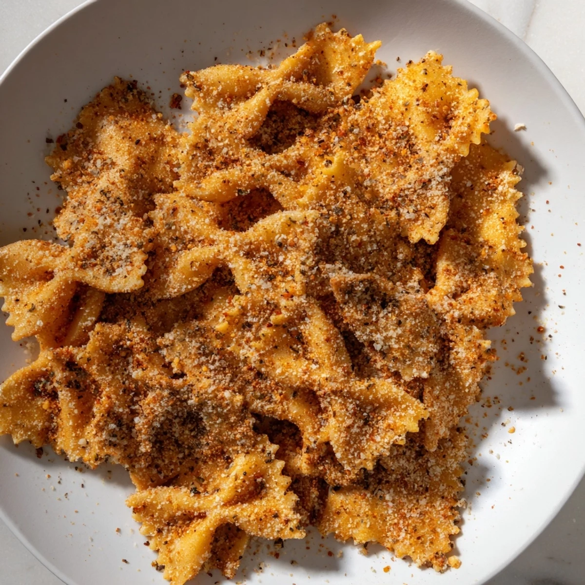 Crispy baked pasta chips seasoned variety, perfect for enjoying with your favorite dips.  