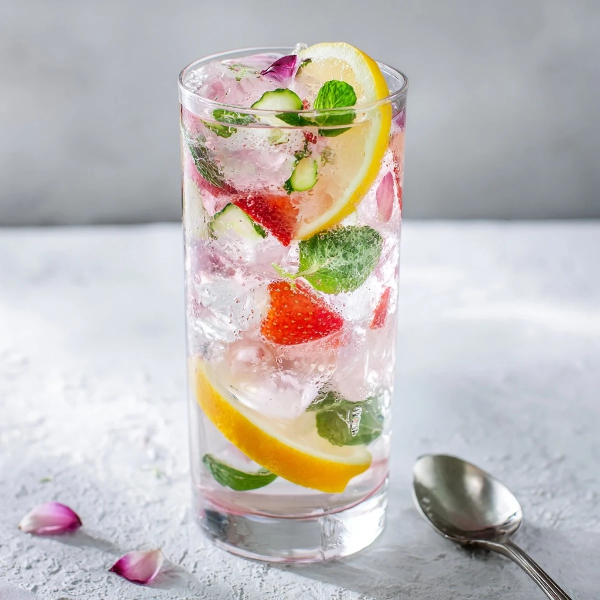 Refreshing water-based mocktails with fresh fruit and mint for a healthy drink.  