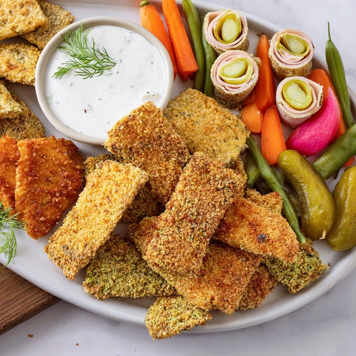 Crispy fried pickles and pickled vegetables create a tangy Pickle Lovers Meal.  