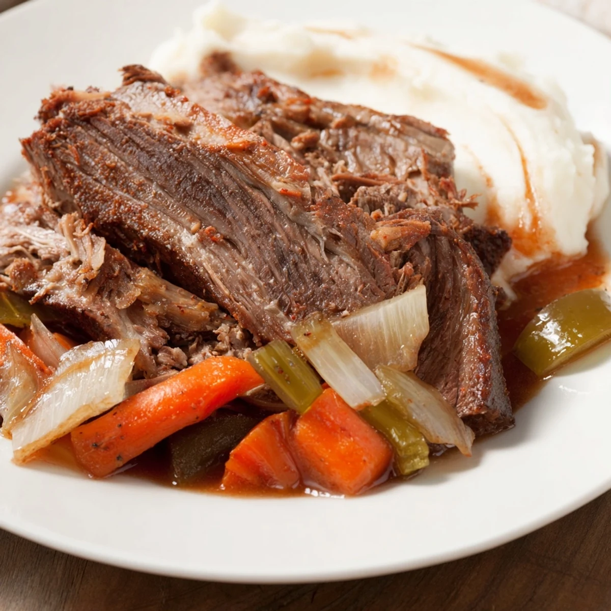Classic Brisket and mashed sweet potatoes: a tender, fall-apart brisket with vibrant, creamy sweet potatoes.