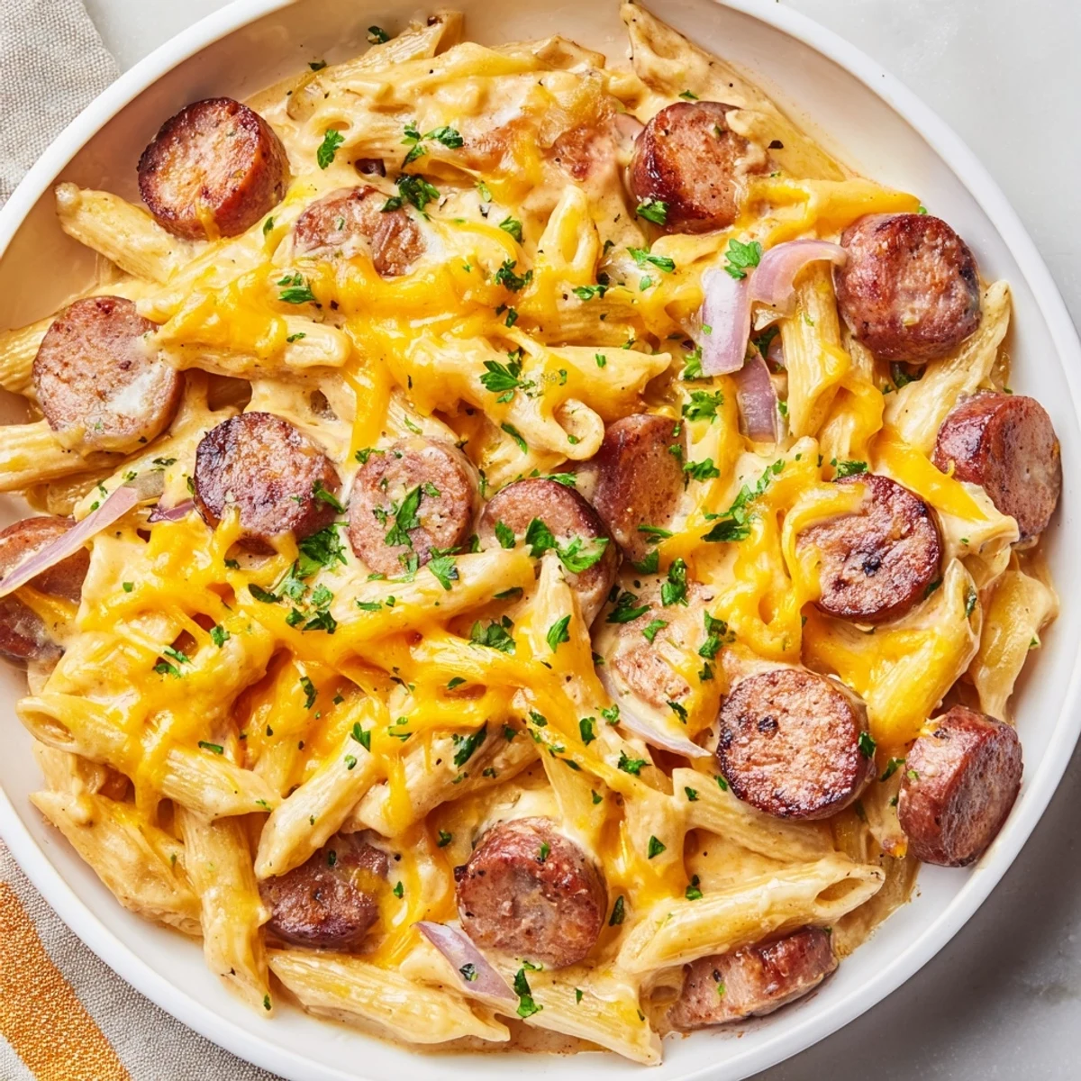 Smoked Sausage Cheddar Pasta