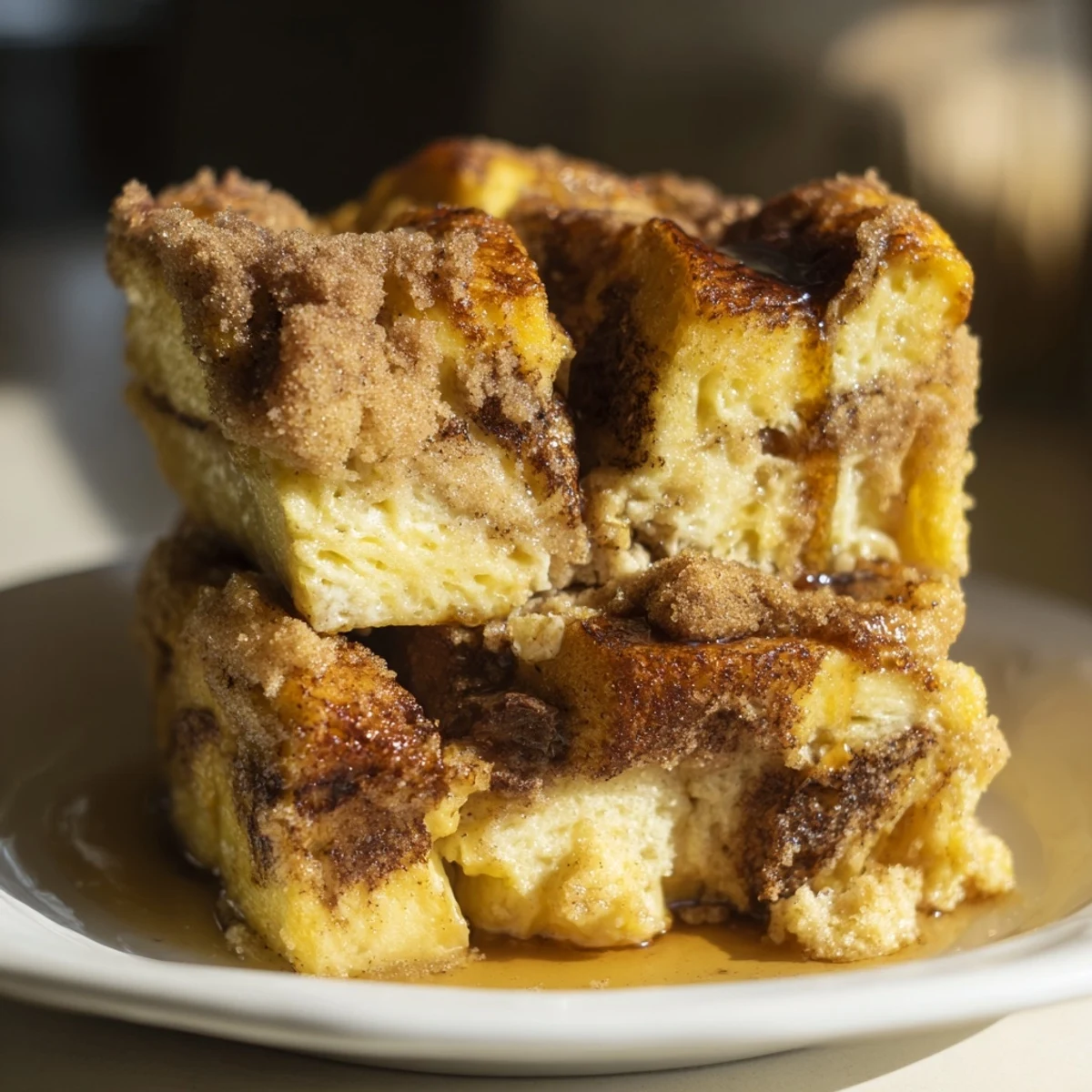 Golden French Toast Bake, a comforting breakfast casserole perfect served with fresh berries and syrup.