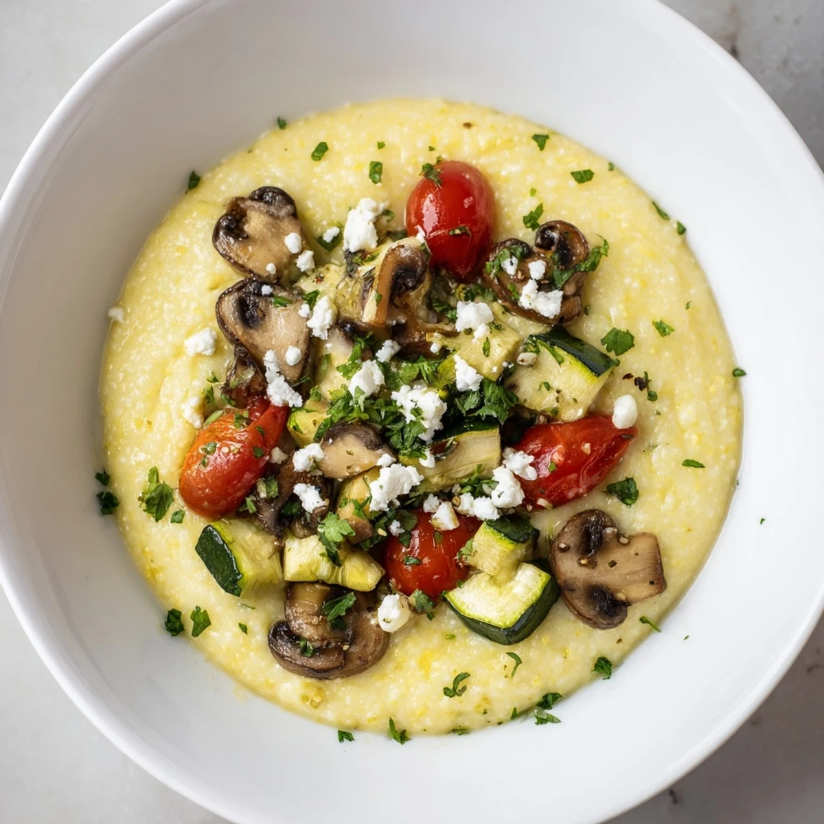 Enjoy this hearty Cornmeal Mush Polenta Bowls recipe: a vegetarian delight with a rich, savory base.