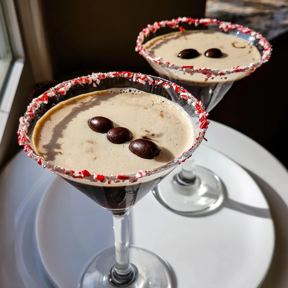 Holiday indulgence: a chilled Peppermint Espresso Martini, the perfect blend of coffee and peppermint.