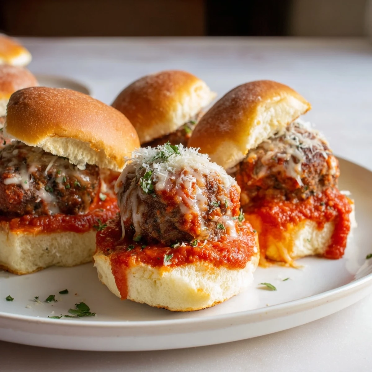 Warm, cheesy Easy Christmas Meatball Sliders, baked to perfection, look incredibly inviting for dinner.