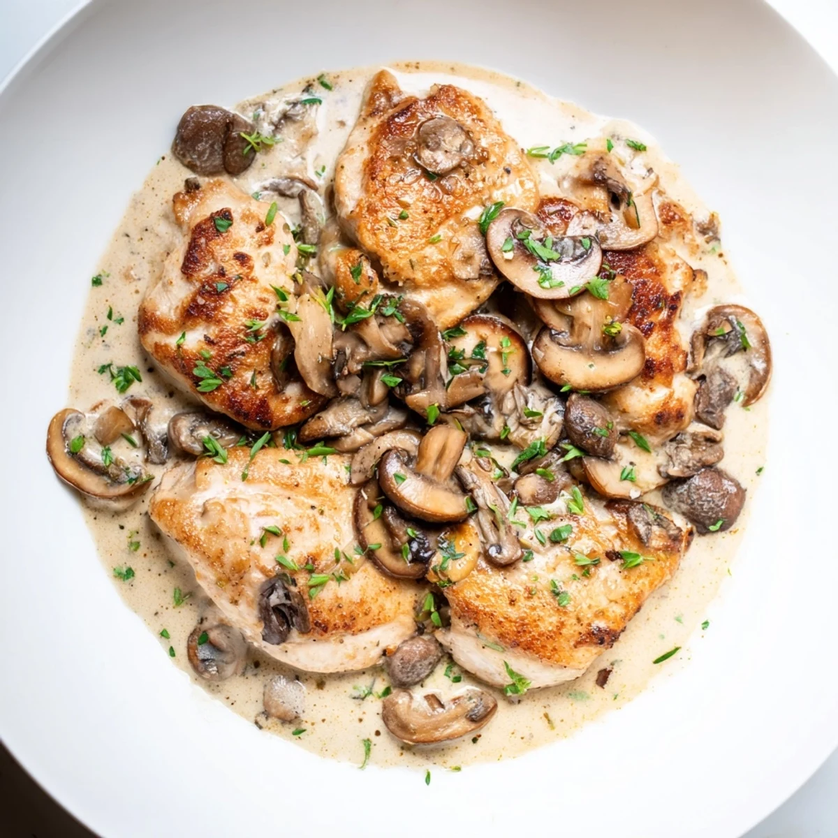 Creamy Tarragon Chicken & Mushroom Skillet, a one-pan wonder served steaming on a plate.