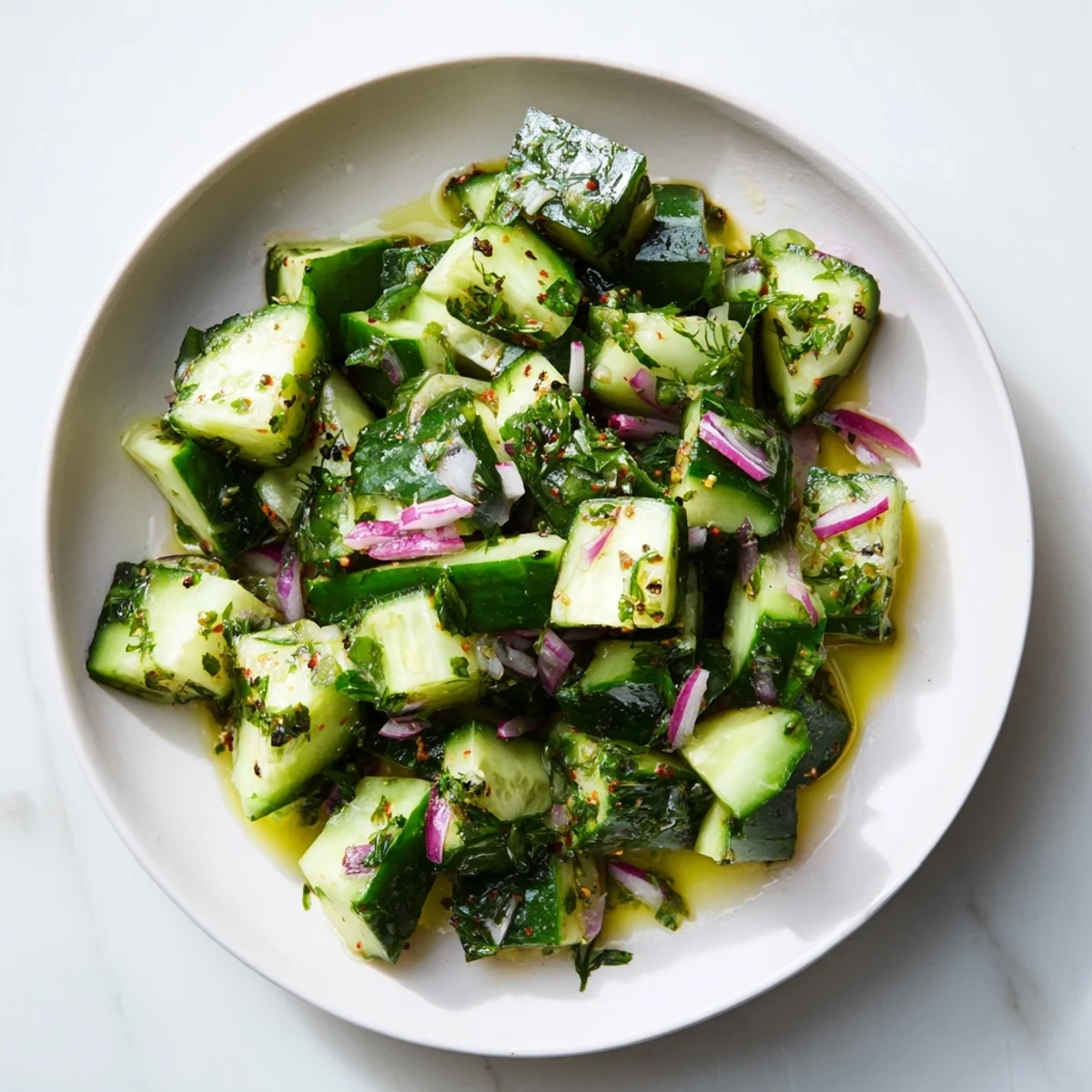 Vibrant Simple Cucumber and Dill Chopped Salad, showcasing fresh cucumber, dill, and juicy tomatoes.