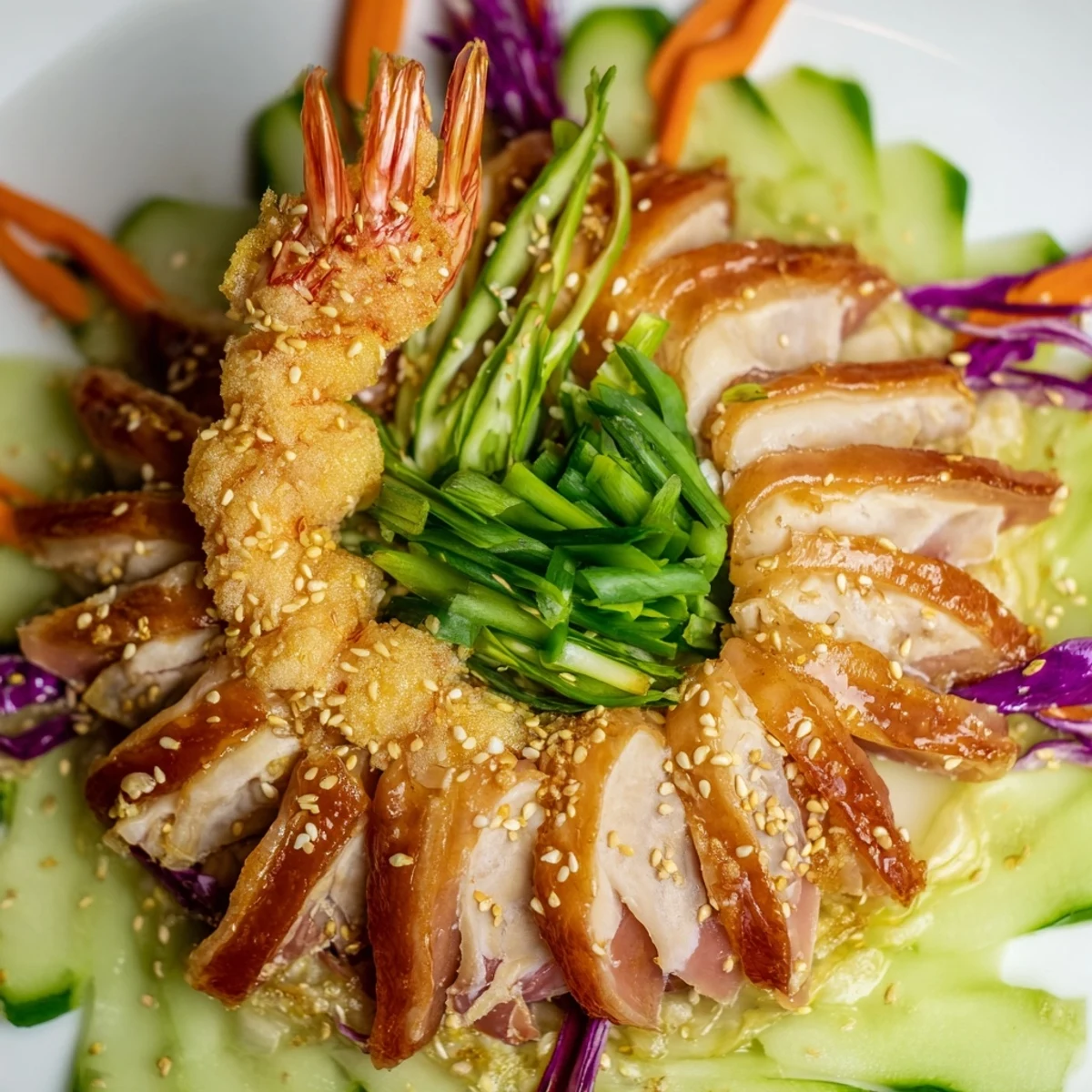 A festive, beautifully arranged Mighty Dragon Lunar New Year board showcasing Asian-inspired appetizers with dipping sauces.