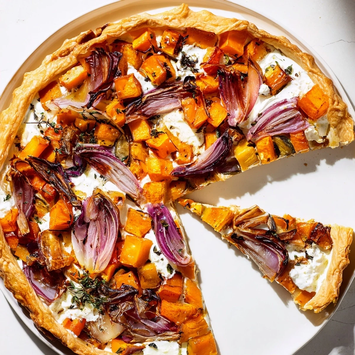 Feuilles d'Érable Tartes Salées d'Automne: A golden, flaky tart filled with roasted seasonal vegetables and goat cheese.