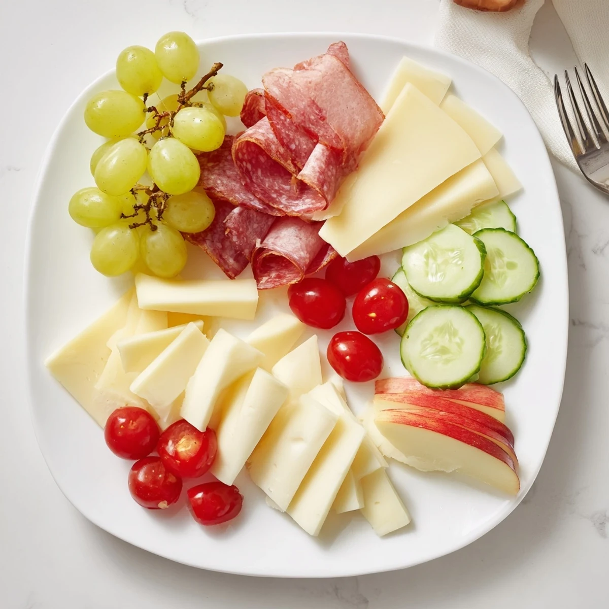 A beautifully arranged Planche Montagne Aventure Collation featuring cheeses, meats, fruit, and crackers ready to enjoy.
