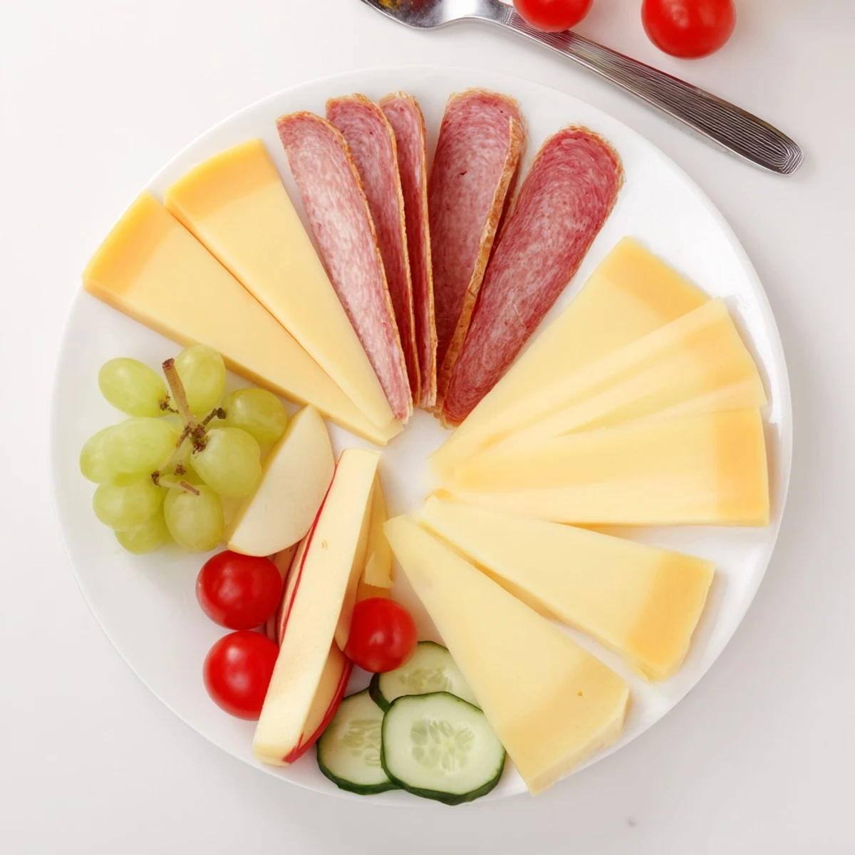 This Planche Montagne Aventure Collation offers a spread of rustic cheeses and cured meats alongside fresh fruit and nuts.