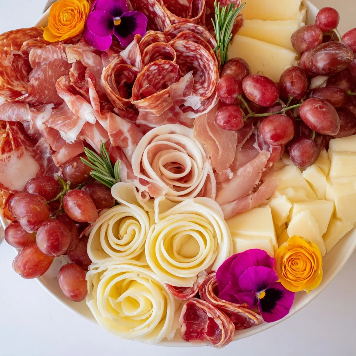 Elaborate meat folds and cheese roses make this Advanced Artisan Array appetizer visually stunning and delicious.