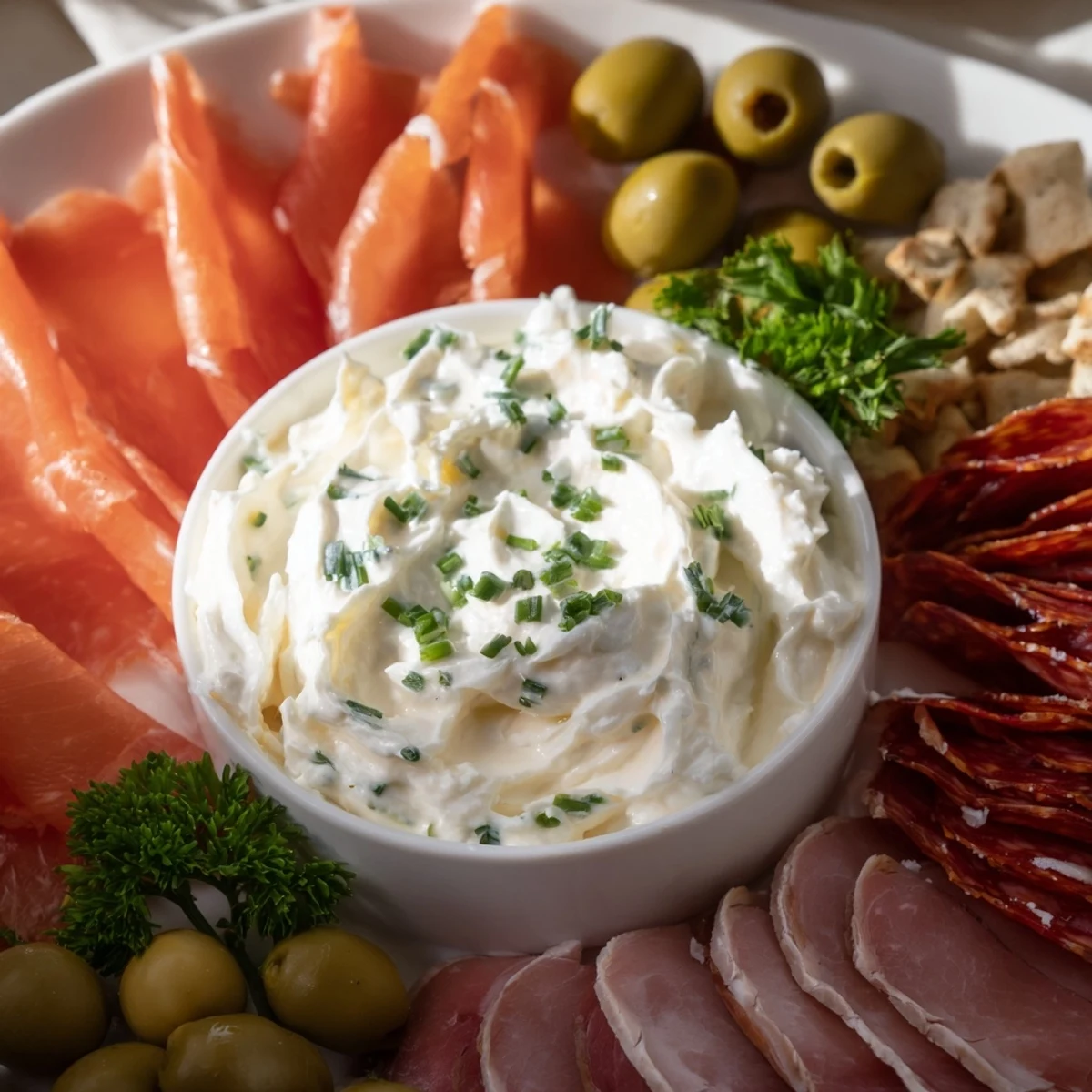A beautifully arranged Compass Rose appetizer platter showcasing a variety of delicious cured meats.
