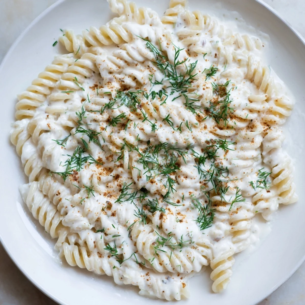 Creamy Turkish Yogurt Pasta, swirled with yogurt, garlic, and spiced butter, ready to serve and enjoy.
