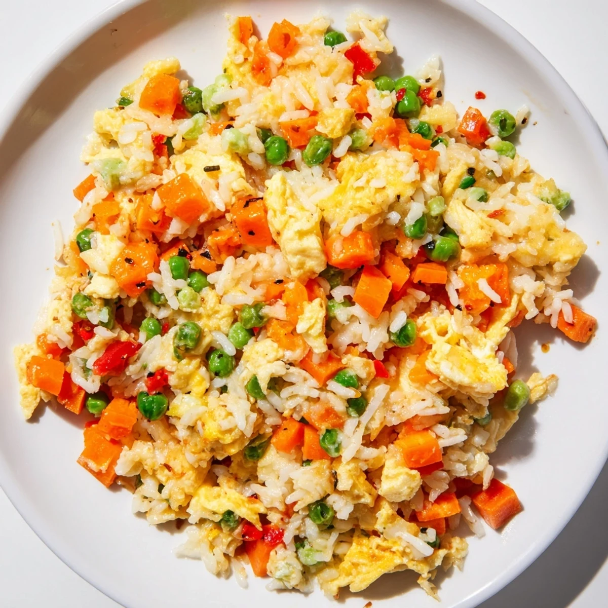 Steaming bowl of Egg Fried Rice, a quick and delicious weeknight dinner with fluffy eggs.
