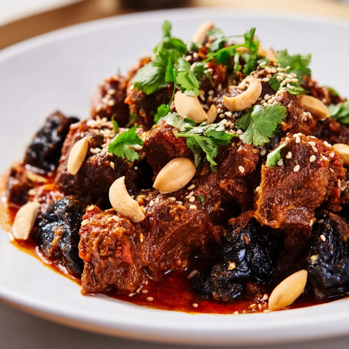 A beautiful, fragrant Moroccan Lamb Tagine, simmered until the lamb is incredibly tender and flavorful.