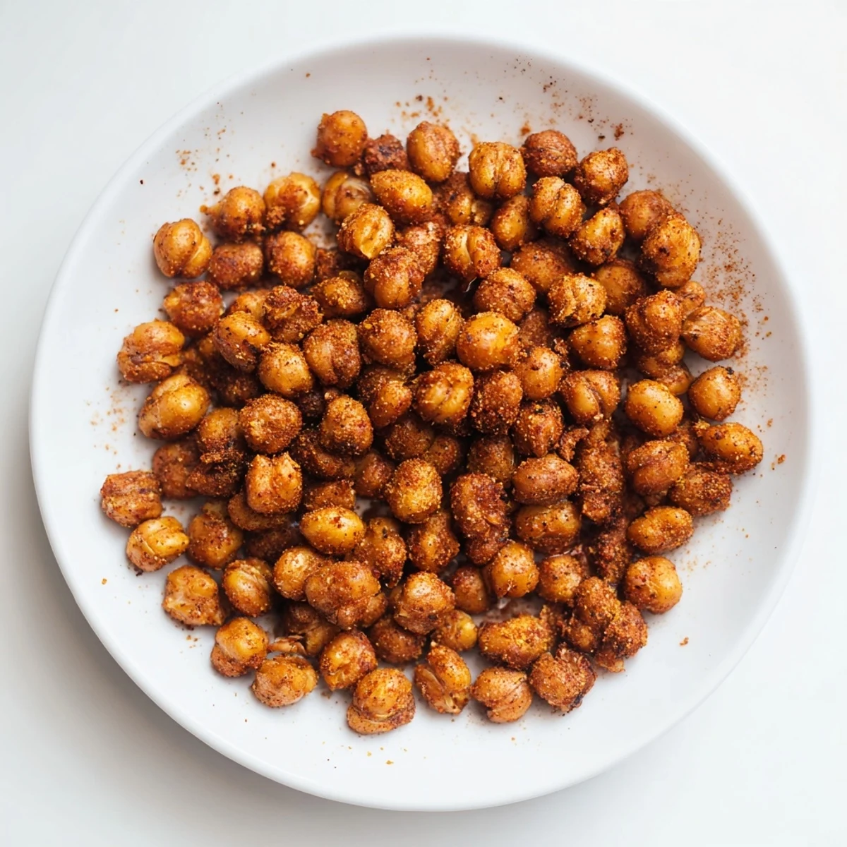 Spicy oven-baked Crispy Chickpea Snack, a vegan delight with visible seasonings, perfect for snacking.