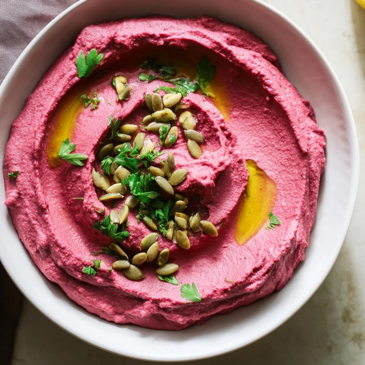 Creamy, homemade beet hummus with a gorgeous pink hue, perfect for dipping fresh veggies or pita bread.