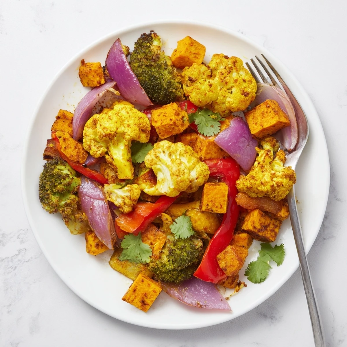Golden Anti-Inflammatory Turmeric Roasted Vegetables with crisp edges, vibrant colors, and a warm, earthy aroma on a rustic plate.  