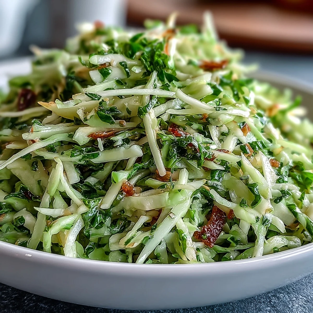 Delicious green cabbage and apple slaw, perfect picnic side dish with crunch.