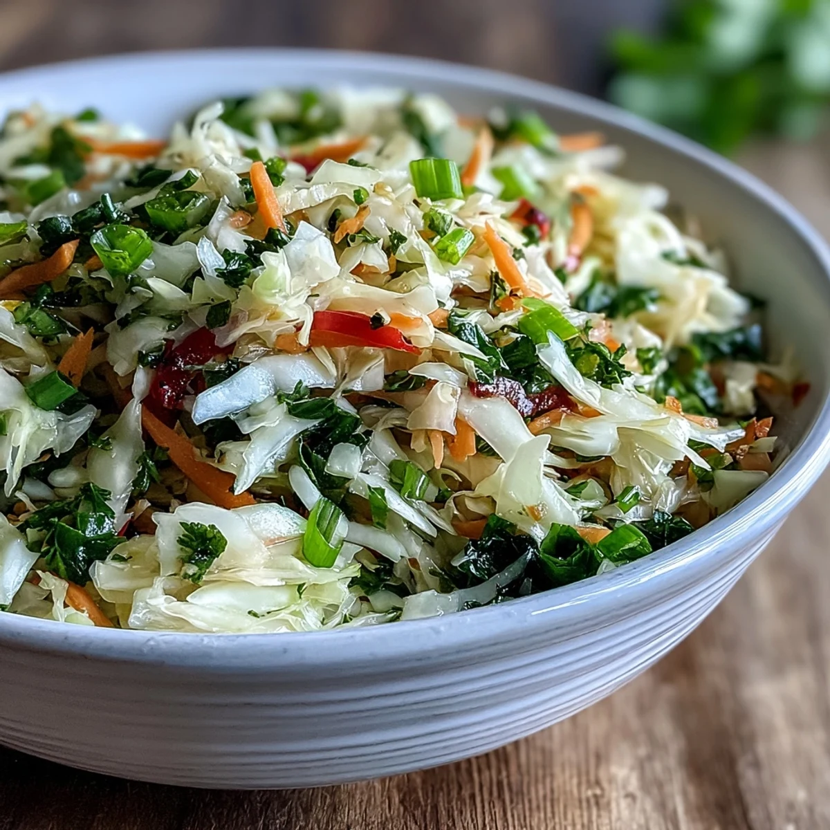 Colorful Sauerkraut Slaw with crisp shredded cabbage and vibrant bell pepper.