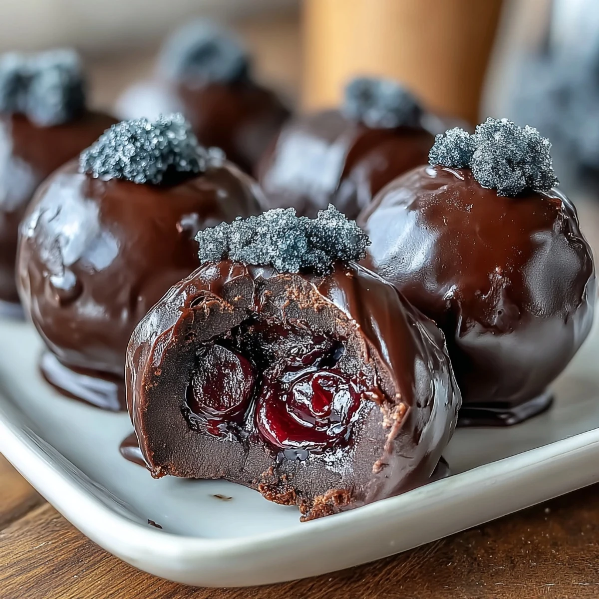 Velvety Black Currant Chocolate Truffles arranged on a parchment-lined tray ready for serving.