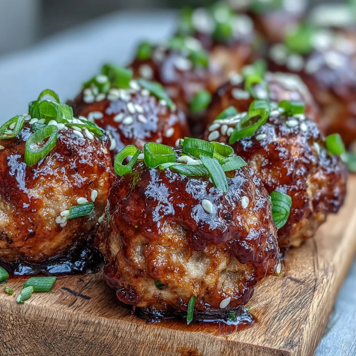 Golden-brown Spicy Chili Honey Turkey Meatballs glazed and piled high on a white plate, garnished with fresh cilantro and sesame seeds.