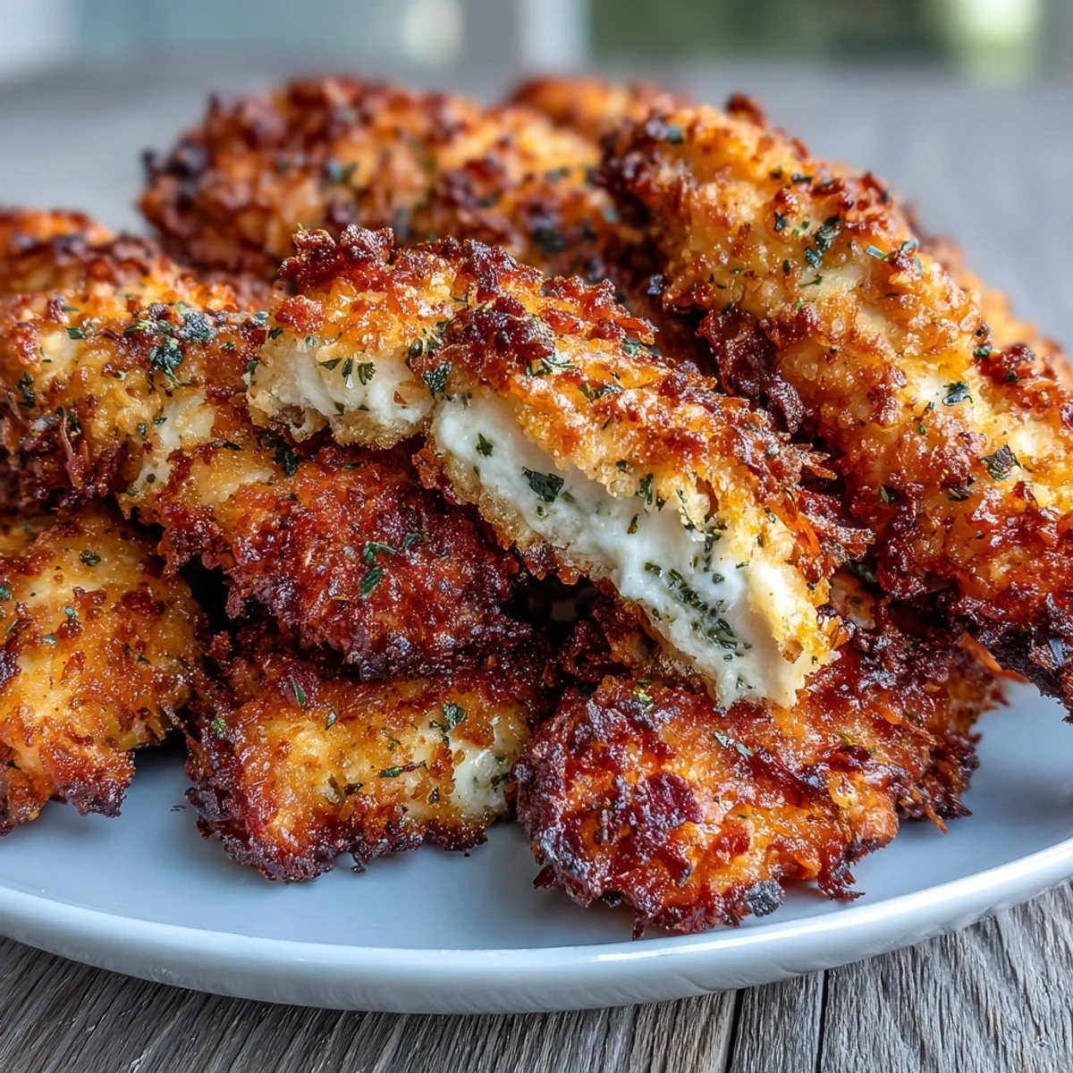 Golden-brown Crispy Panko Ranch Chicken Tenders fresh from the oven, served on a platter with creamy dipping sauces.