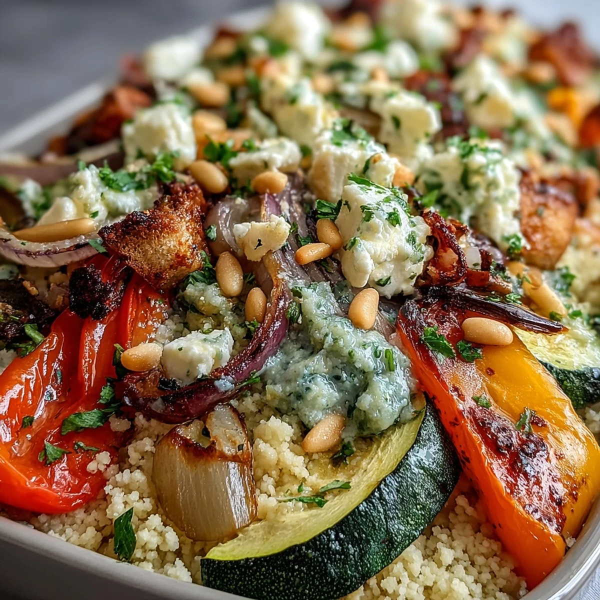 This Roasted Veggie & Feta Couscous Bake is a vibrant vegetarian main course or side dish for dinner.
