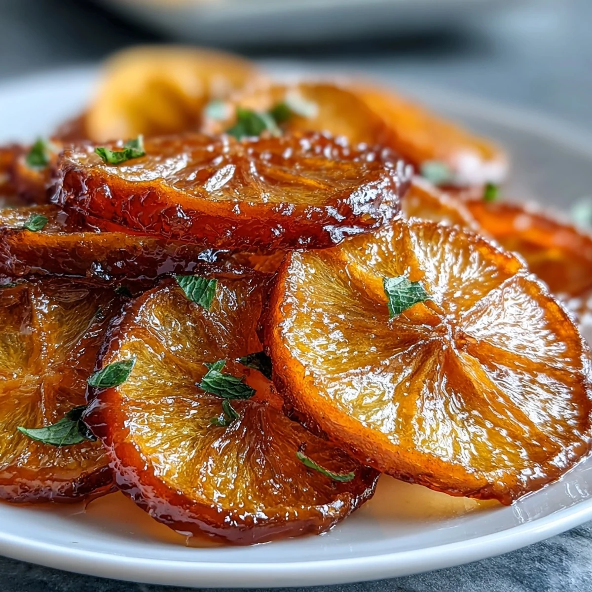 Golden-brown candied orange rounds drying on parchment paper, their rinds shimmering with sugar, ready to elevate Valentine's cocktails or desserts.  