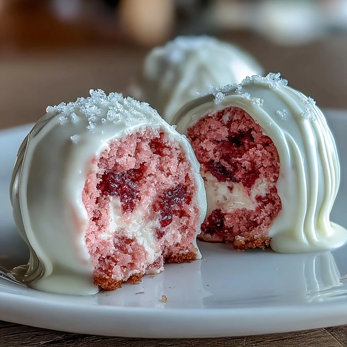 Decadent Galentines cake pops with pink velvet cake, creamy frosting, and white chocolate coating for a sweet treat.