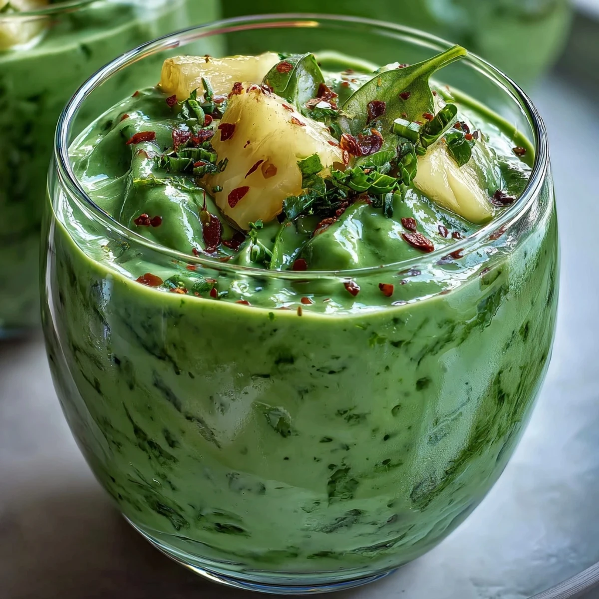 Energizing green shamrock smoothie bursting with pineapple, spinach, and banana—a nutrient-packed drink for busy mornings or post-workout recovery.