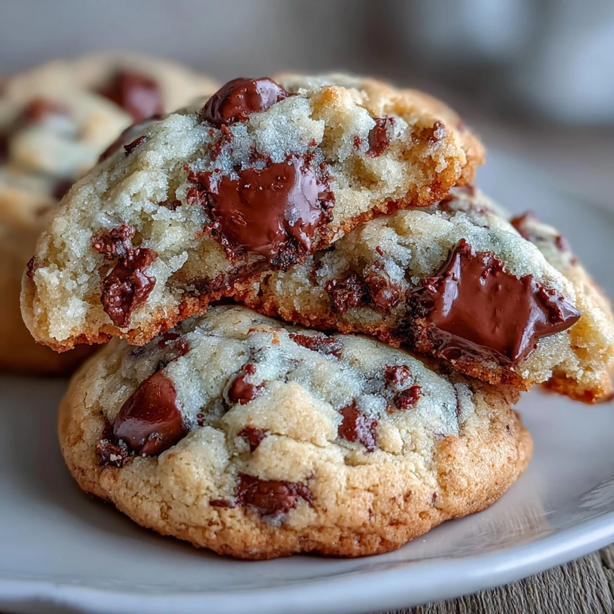 A tray of soft cottage cheese chocolate chip cookies with gooey melted chocolate and a golden-brown finish, perfect for dessert lovers.