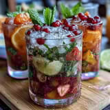 2. Refreshing lemonade bar with lemon slices, strawberries, blueberries, mint, and cucumber, inviting guests to mix their perfect ice-cold beverage.
