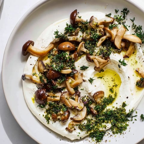 Sizzling wild mushrooms and fluffy goat cheese grace this cottagecore mushroom and moss platter.