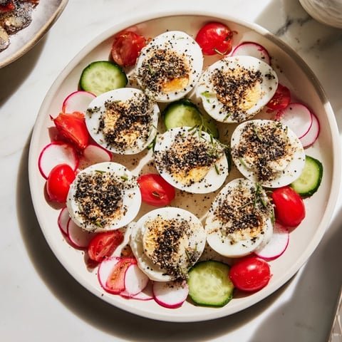 Brunch Board with hard-boiled eggs: a colorful platter with everything bagel seasoning sprinkled atop.