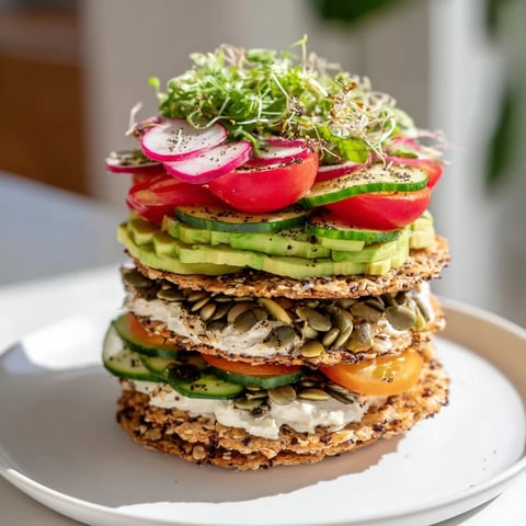 A stunning Gluten-Free Gourmet Tower with vibrant toppings, perfectly layered for a visual treat.