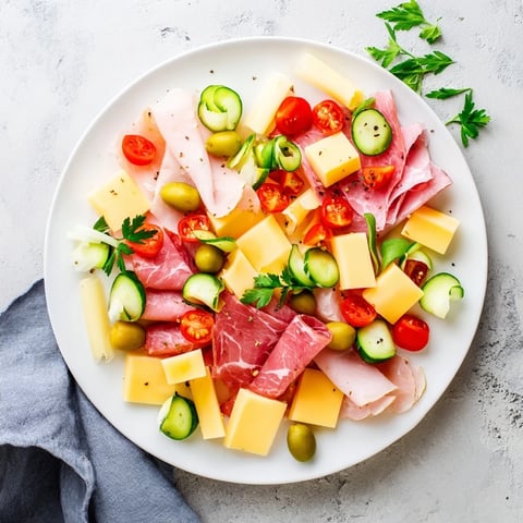 Vibrant Keto Power Plate: Sliced meats and cheeses with radiant veggies ready for keto enjoyment.