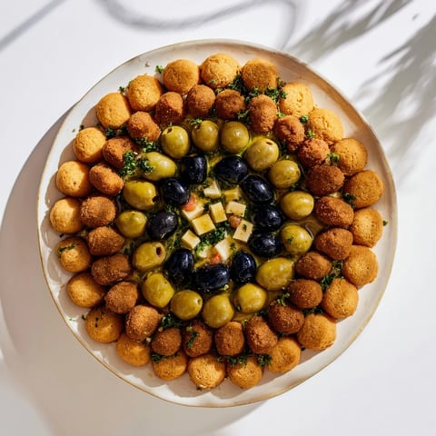 Crisp crackers form the Roman Colosseum Snack Platter's walls, olives ready for this delicious appetizer.