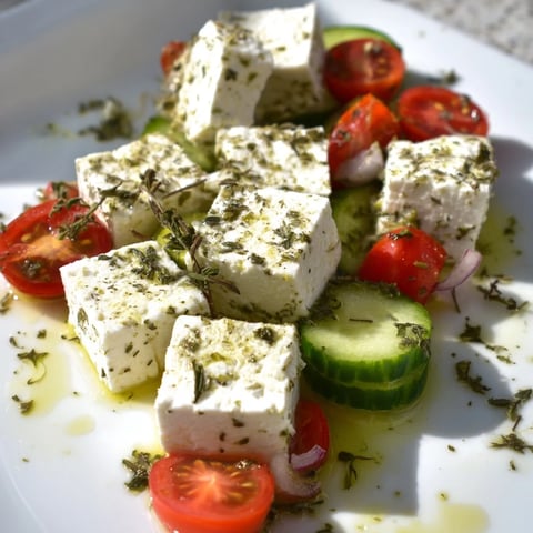 Vibrant Sun-Drenched Patio mezze board with fresh feta, colorful veggies, and hummus for dipping.
