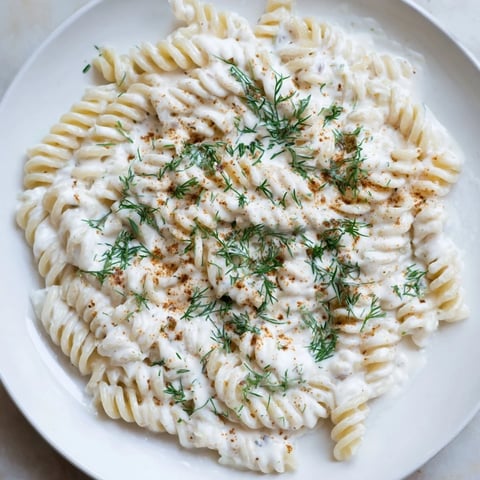 Creamy Turkish Yogurt Pasta, swirled with yogurt, garlic, and spiced butter, ready to serve and enjoy.