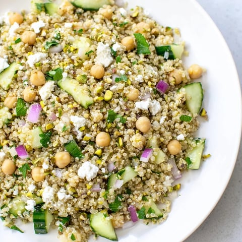A close-up of Jennifer Aniston Salad, full of colorful ingredients, ready to eat and enjoy.