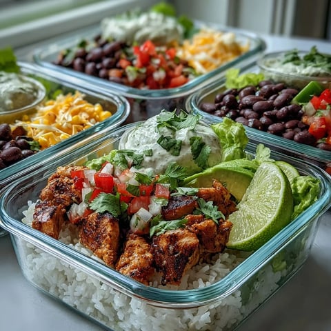 Fluffy rice and hearty black beans form the base of this colorful Meal Prep Burrito Bowl, topped with fresh corn and bell peppers.