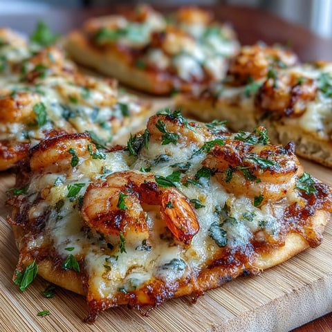 Golden, bubbly mozzarella tops garlic naan loaded with sautéed shrimp in rich garlic butter sauce.