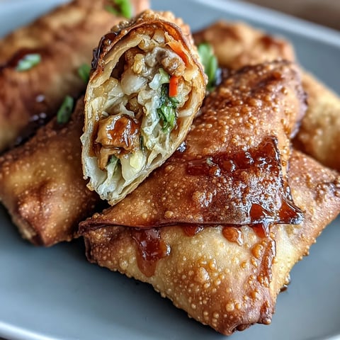 Golden, crispy air fryer vegetable egg rolls with a colorful mix of cabbage, carrots, and mushrooms, served with a tangy soy ginger glaze.