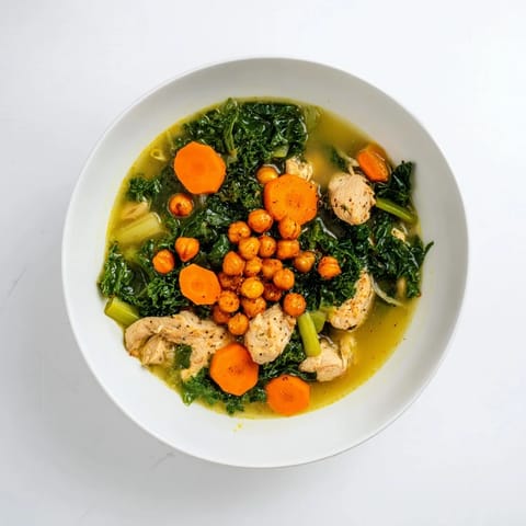 Chicken Kale Soup Crispy Chickpeas
