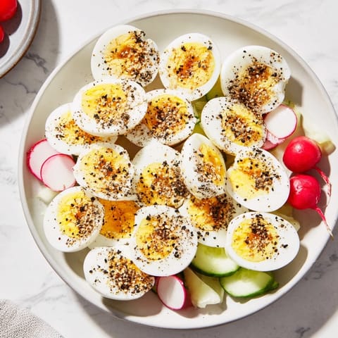 Savory Brunch Board: perfectly sliced hard-boiled eggs and colorful toppings, ready to enjoy.
