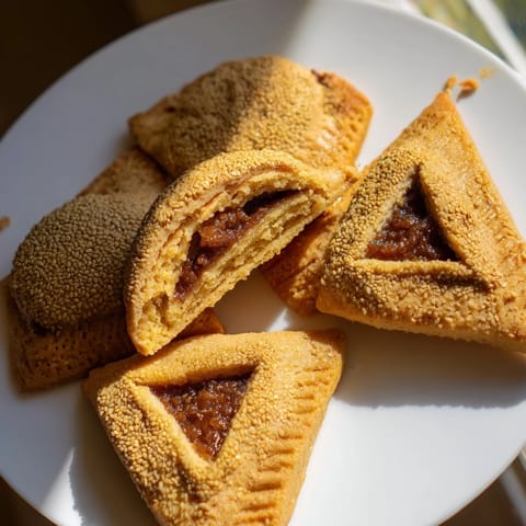 Perfectly fried Tunisian Makroudh cookies, diamond-shaped and waiting to be enjoyed with mint tea.